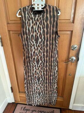 Anthropologie Sleeveless Maxi Dress in Brown and Tan Animal Print